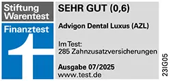 Siegel Stiftung Warentest 07/2025 - Tarif AZL, Testnote 0,6