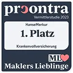 Siegel Procontra 2023 - Krankenvollversicherung Auszeichnung: 1.Platz