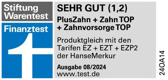 Siegel Stiftung Warentest 08/2024 - Tarif EZ+EZT+EZP2, Testnote 1,2
