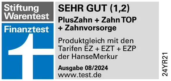  Siegel Stiftung Warentest 08/2024 - Tarif EZ+EZT+EZP, Testnote 1,2