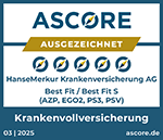 Siegel Ascore 2025 - Krankenvollversicherung Tarif Best Fit/Best Fit S, Ausgezeichnet