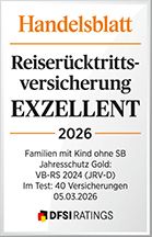 Siegel Handelsblatt 2026, Reiserücktrittsversicherung Familien mit Kind, Exzellent