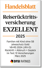 Siegel Handelsblatt 2025, Reiserücktrittsversicherung Familien mit Kind, Exzellent
