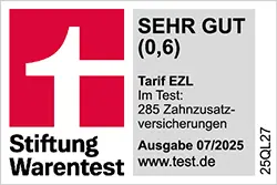 Siegel Stiftung Warentest 07/2025 - Tarif EZL, Testnote 0,6