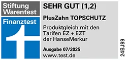 Siegel Stiftung Warentest 07/2025 - Tarif PlusZahn TOPSCHUTZ, Testnote 1,2