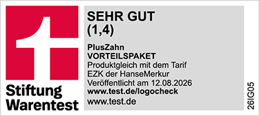 Siegel Stiftung Warentest 02/2026 - Tarif PlusZahn VORTEILSPAKET, Testnote 1,1