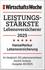 Siegel WirtschaftsWoche - Leistungsstärkste Lebensversicherer 2025, HanseMerkur Lebensversicherung