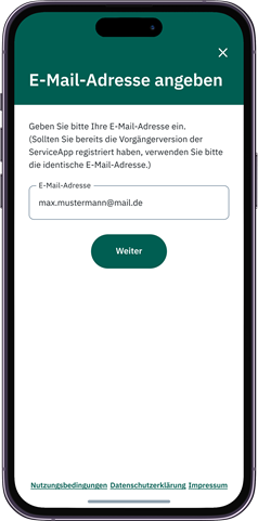 Registrierung E-Mail eingeben