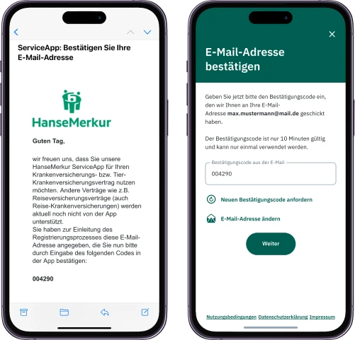 E-Mail bestätigen - Blick in die App