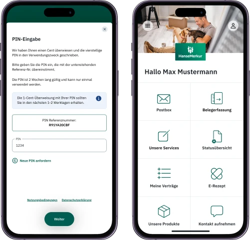 PIN eingeben - Blick in die App
