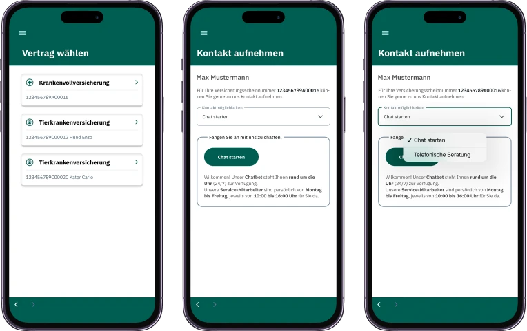 Kontakt aufnehmen in der App