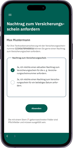 Nachtrag zum Versicherungsschein anfordern in der App