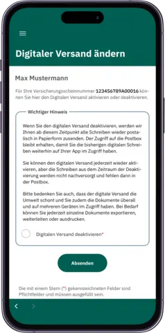 Digitaler Versand ändern in der App