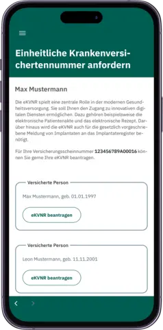Einheitliche Krankenversichertennummer anfordern in der App