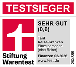 Siegel Stiftung Warentest 05/2026 - Reise-Kranken TESTSIEGER, Testnote 0,6