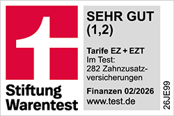 Siegel Stiftung Warentest 02/2026 - Tarif EZ + EZT, Testnote 1,2