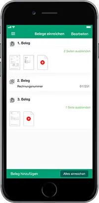 Belege einreichen Bildschirm