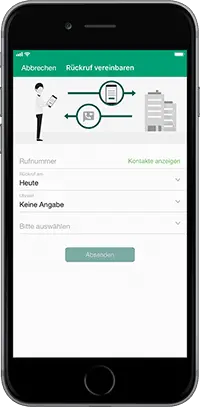 Rückruf vereinbaren Bildschirm