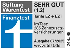 Siegel Stiftung Warentest 07/2025 - Tarif EZ+EZT, Testnote 1,2