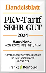 Siegel Handelsblatt 2024 - PKV-Tarif, Auszeichnung Sehr Gut